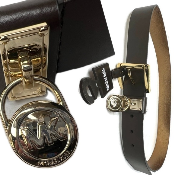 Michael Kors MK Mahogany Brown Leather and Gold XL Belt - Picture 4 of 6